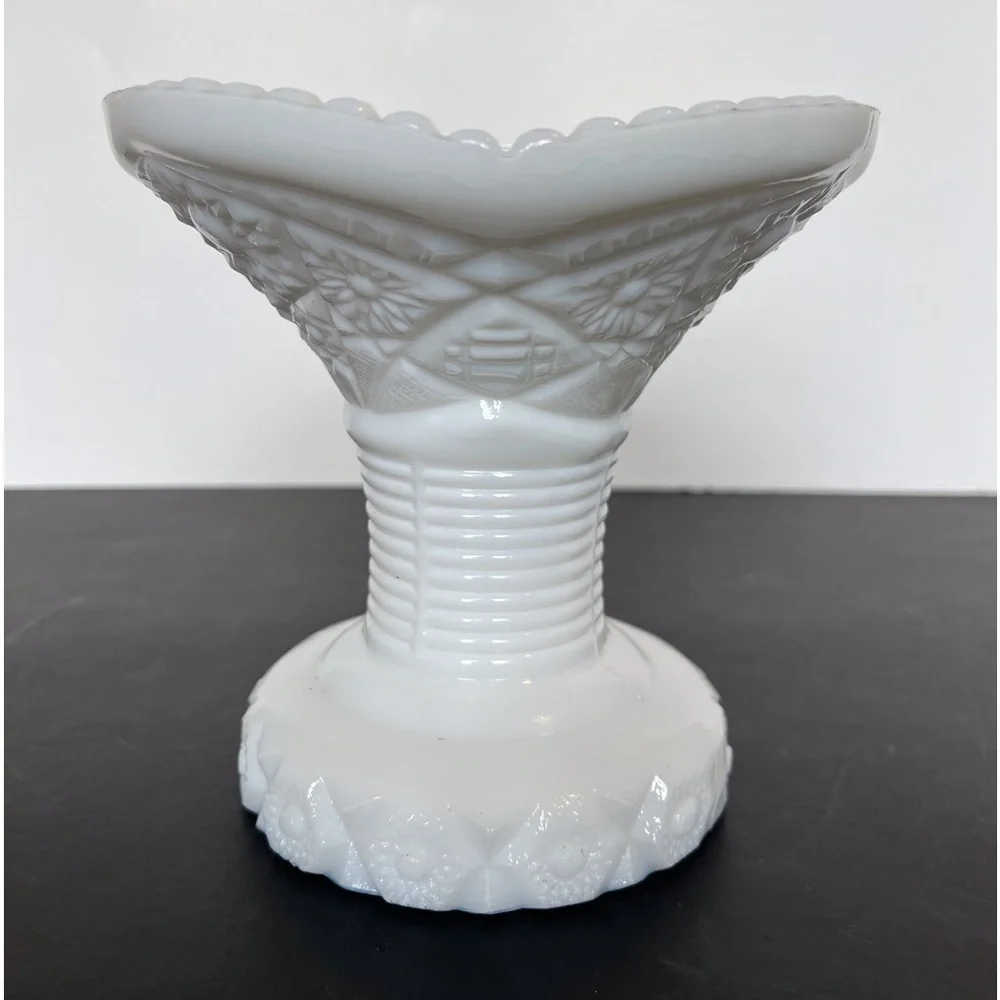 Vintage Milk Glass Vase in Old Quilt Pattern, 1960s